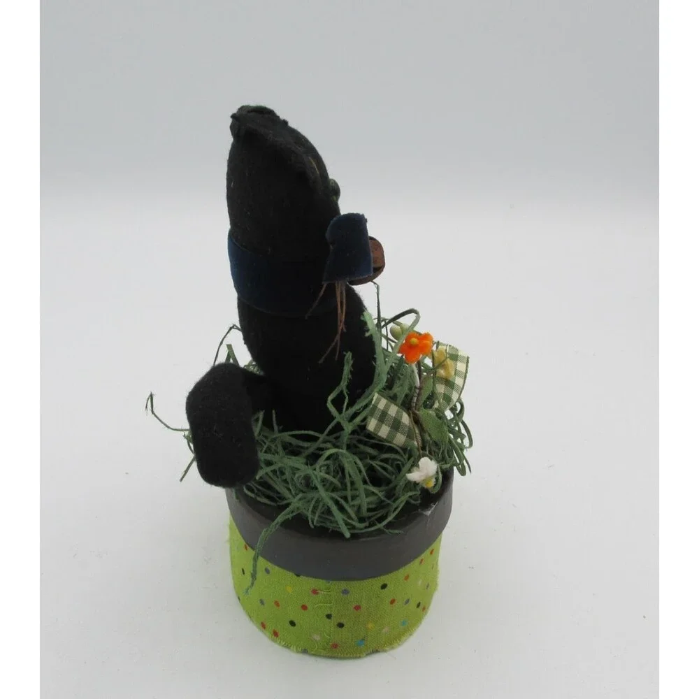 Vtg Style Fabric Halloween Black Cat Trinket Box Signed Artisan Folk Art Fall
